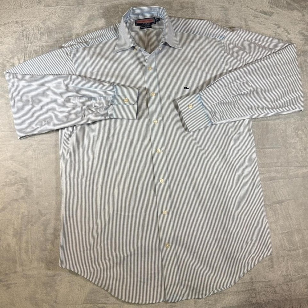 Y2K Vintage Vineyard‎ Vines Whale Shirt Button Down | Blue & White Stripe | M